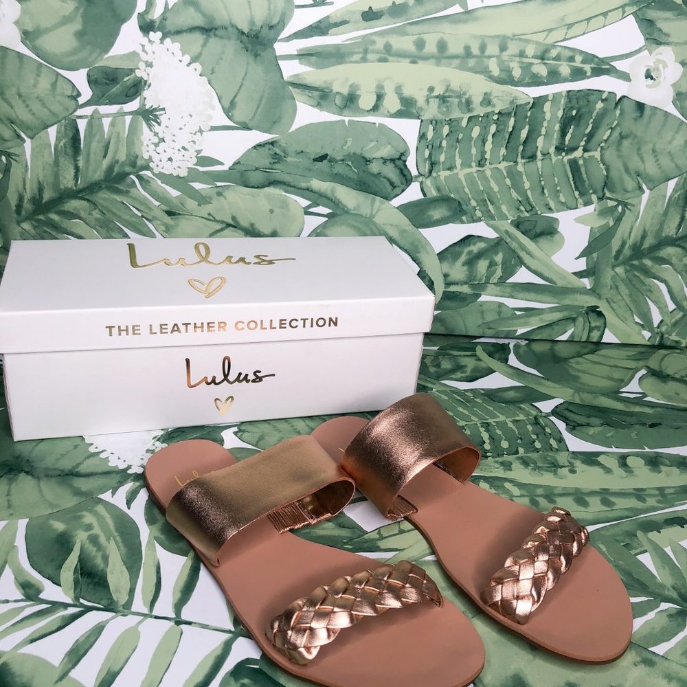 Lulus CAYLEE LEATHER SANDAL ROSE GOLD SLIDE - Picture 7 of 11